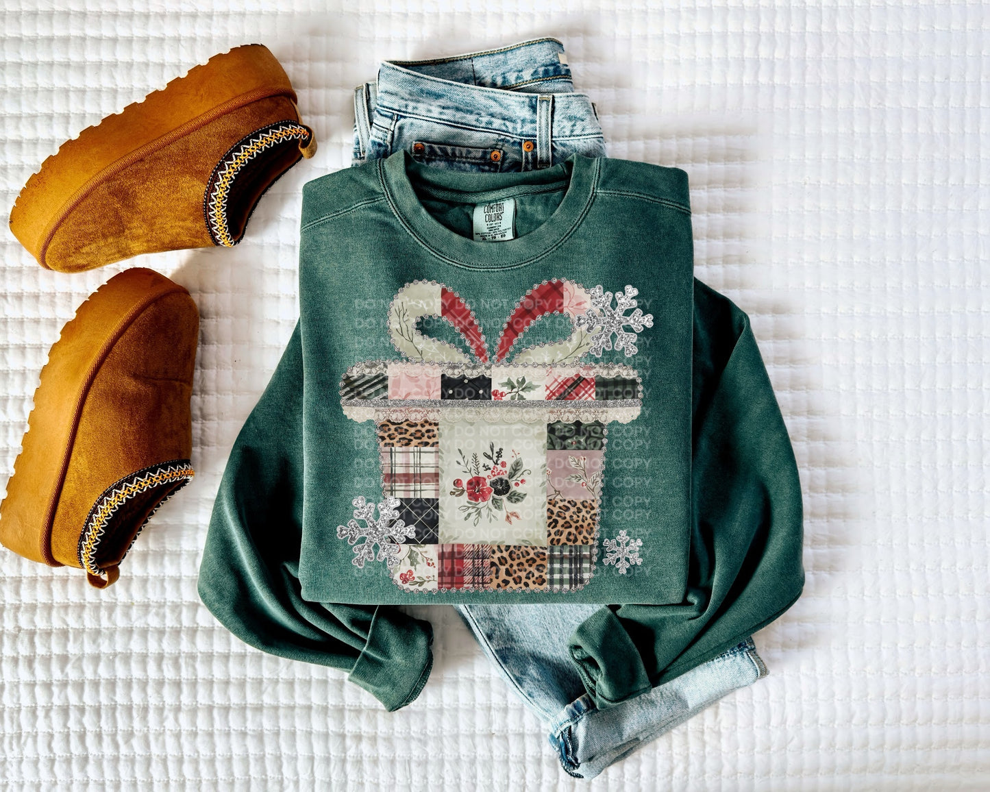 Present (Patchwork) Comfort Color T-shirt, Bella Canvas Tees, Crew Sweatshirt