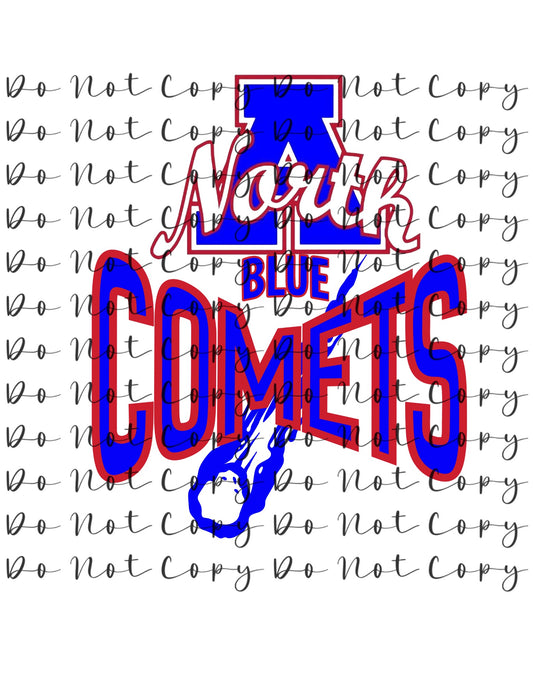 Donna North Blue Comets Yellow Blue Custom Sublimation, DTF Direct to Film