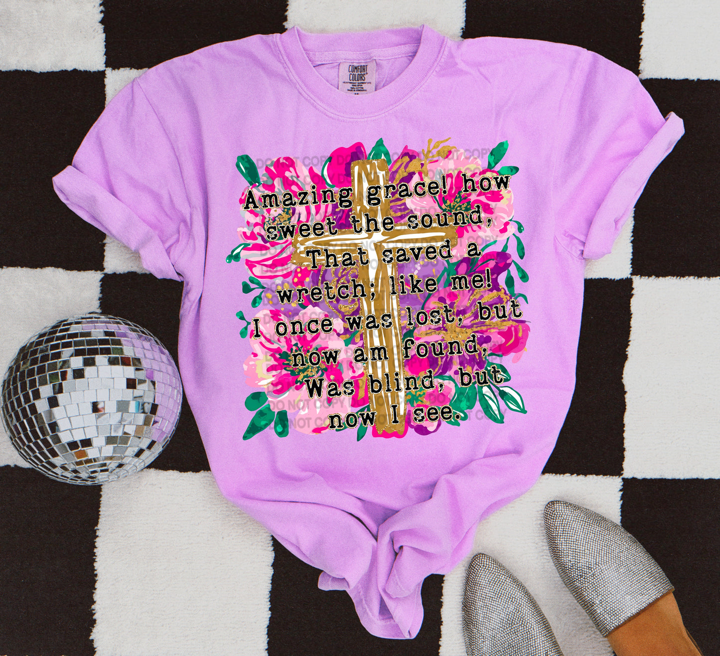 Amazing Grace (Floral) Comfort Color T-shirt, Bella Canvas Tees, Crew Sweatshirt