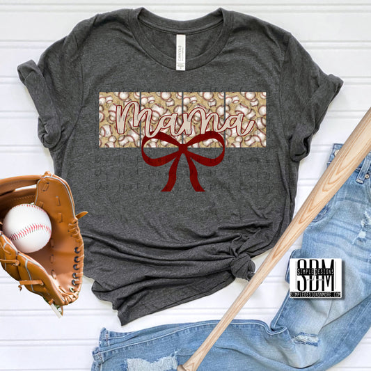 Baseball Pattern Mama With Bow Heat Transfer Sublimation, Sublimation, DTF Direct to Film