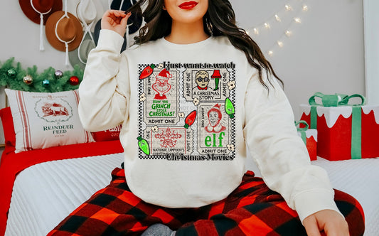 I Just Want to Want to Watch Christmas Movies Comfort Color T-shirt, Bella Canvas Tees, Crew Sweatshirt