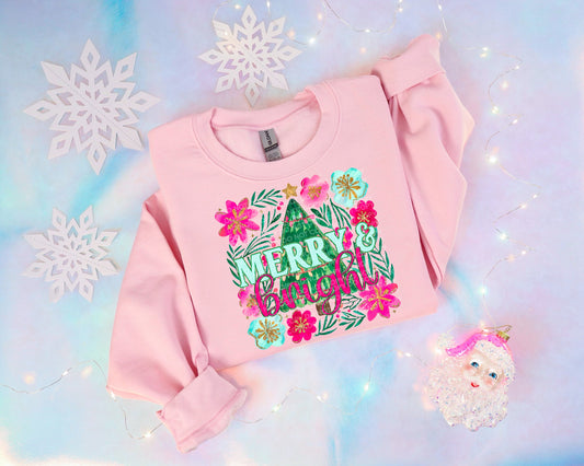 Merry and Bright Floral Heat Transfer Sublimation, Sublimation, DTF Direct to Film