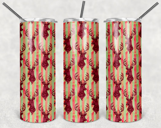 Reindeer Head with Red and Green Background 20oz Straight Tumbler Sublimation Print