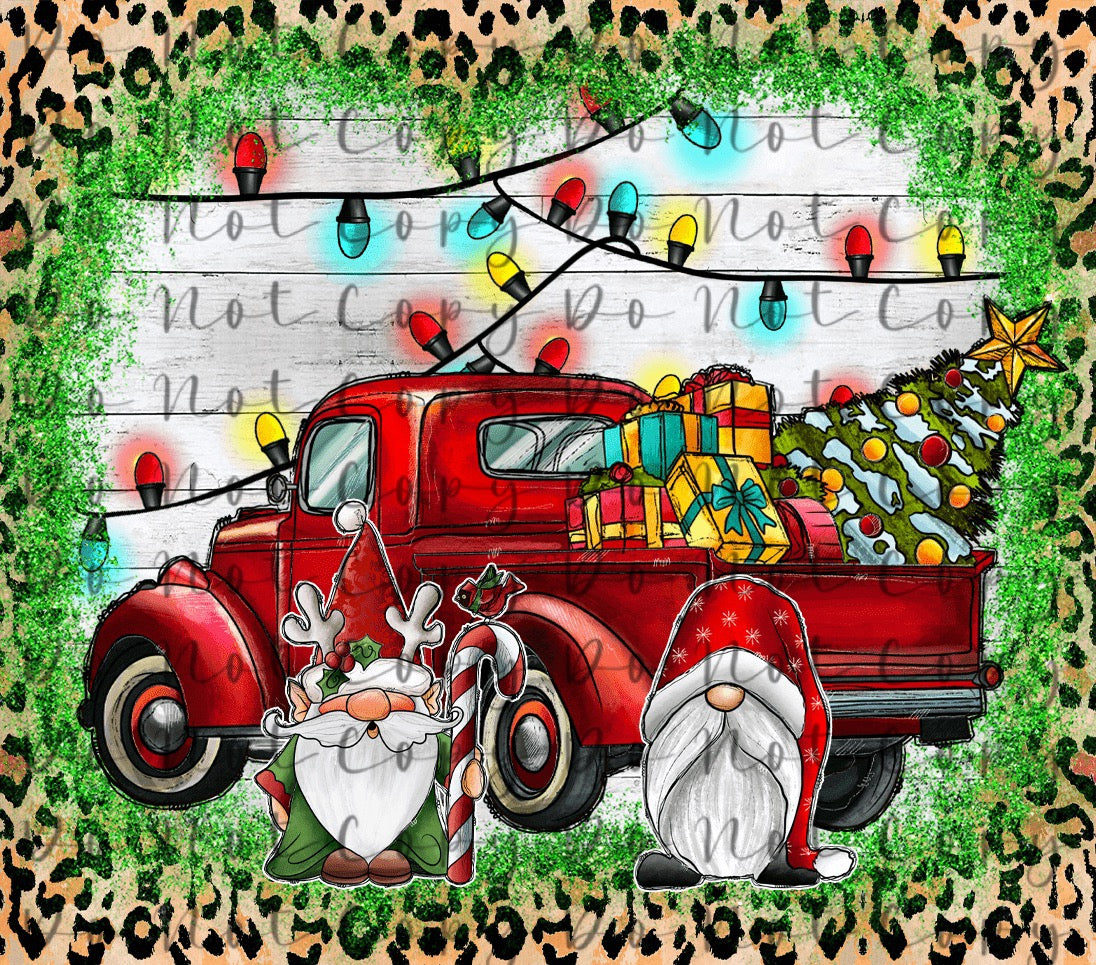 Red Truck and Santa 20oz Straight Tumbler Sublimation Print