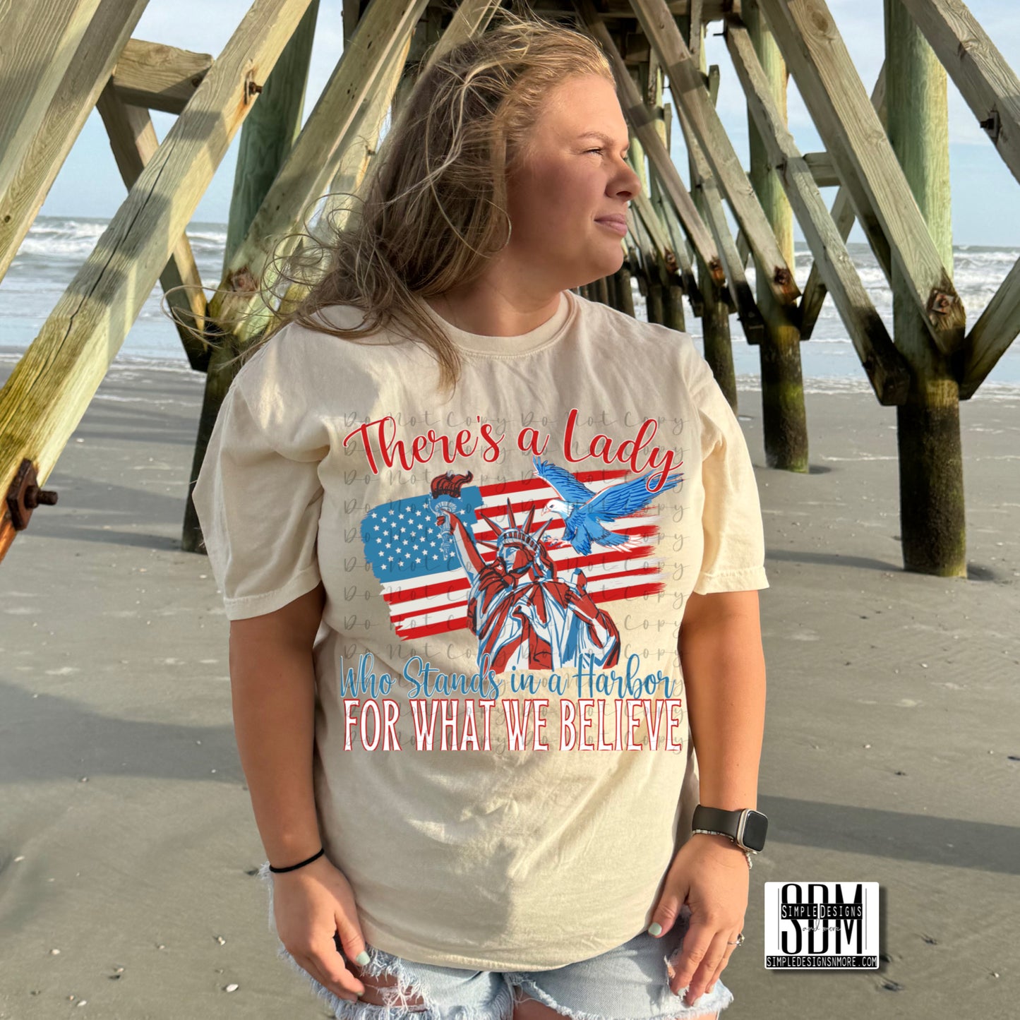 There’s a Lady Who Stands in a Harbor for What We Believe 4th of July, USA, Independence Day Heat Transfer Sublimation, Sublimation, DTF Direct to Film
