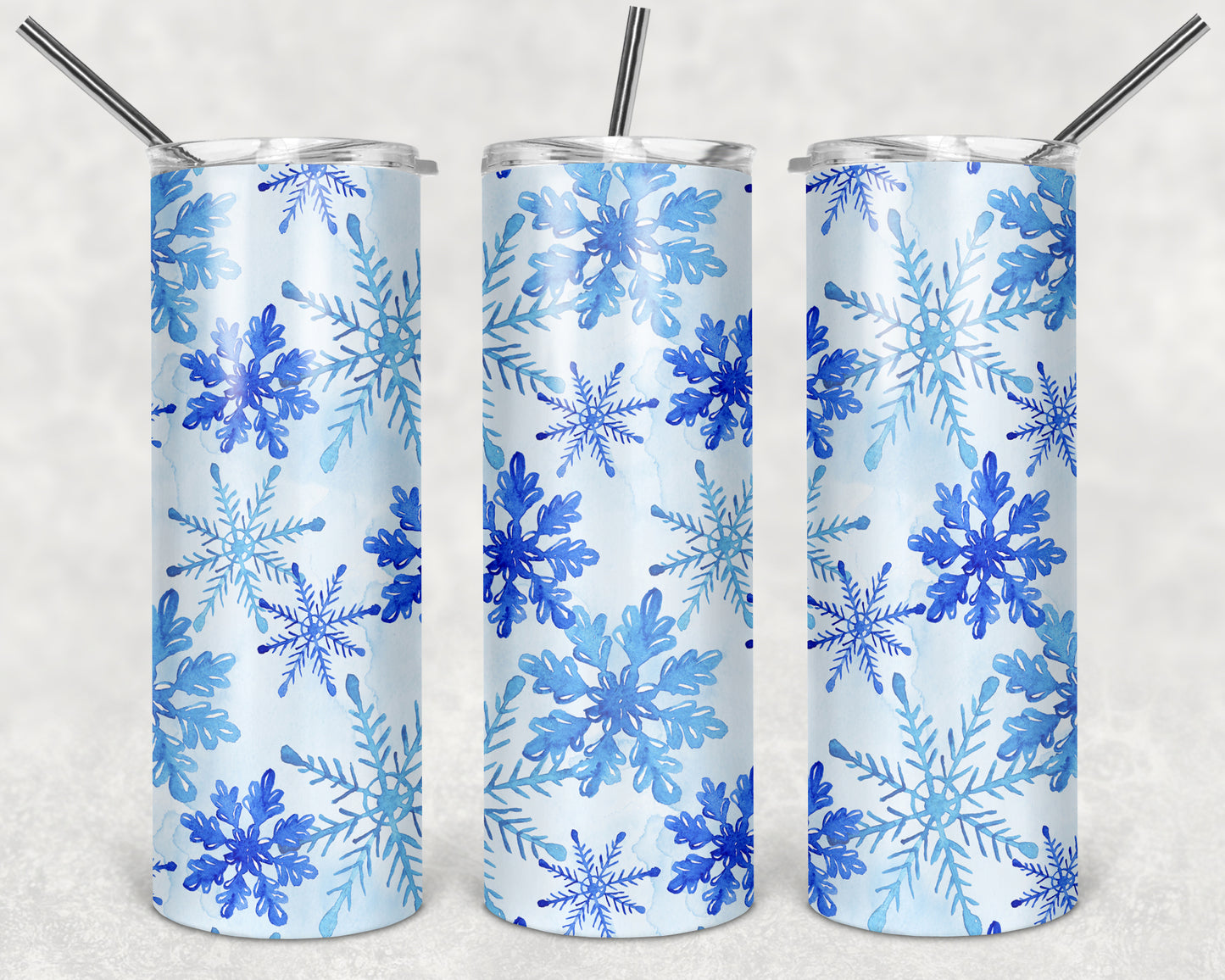 Baby Blue, Royal Blue Snowflakes 20oz Straight Tumbler Sublimation Print