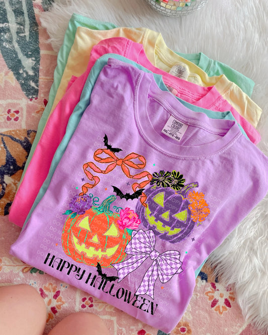 Happy Halloween Bows and Pumpkins Comfort Color T-shirt, Bella Canvas Tees