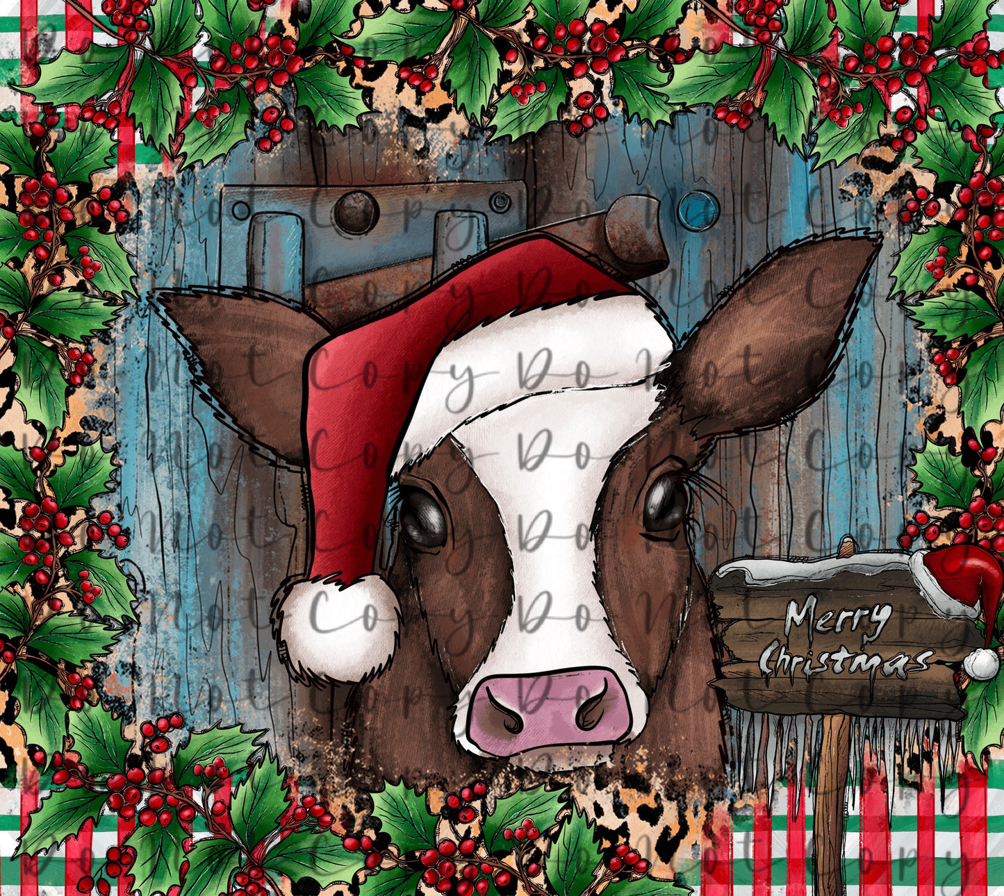 Cow with Santa Hat 20oz Straight Tumbler Sublimation Print