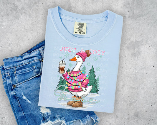 Just a Cozy Goose Pink Sweater Comfort Color T-shirt, Bella Canvas Tees, Crew Sweatshirt