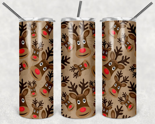 Reindeer Head with Brown Background 20oz Straight Tumbler Sublimation Print