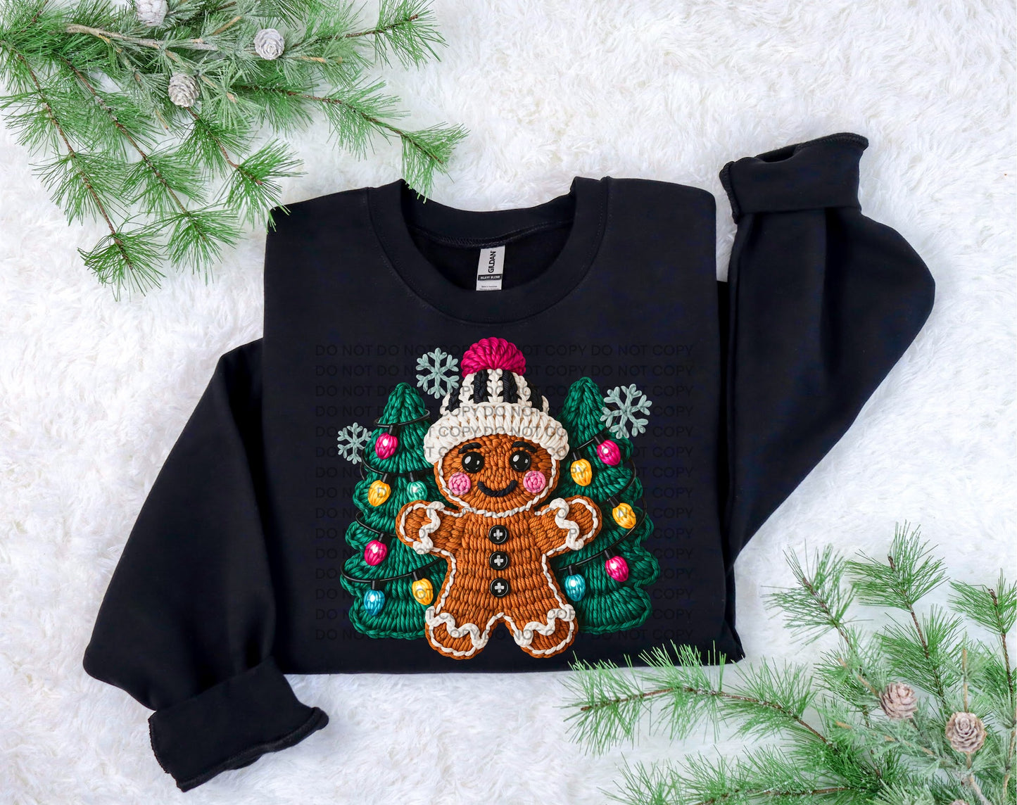 Gingerbread Christmas Tree (Faux Yarn) Comfort Color T-shirt, Bella Canvas Tees, Crew Sweatshirt