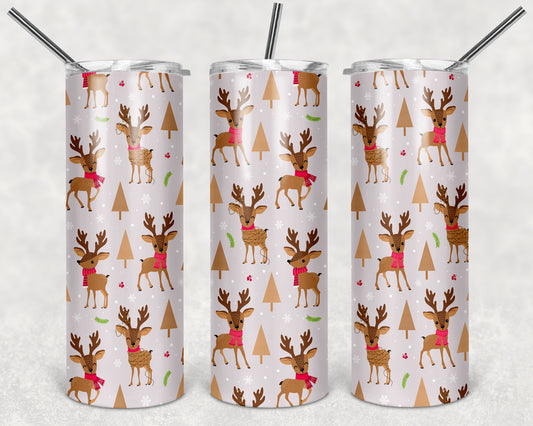 Reindeer with Christmas Trees 20oz Straight Tumbler Sublimation Print