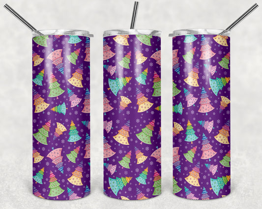 Christmas Trees with Purple Background 20oz Straight Tumbler Sublimation Print