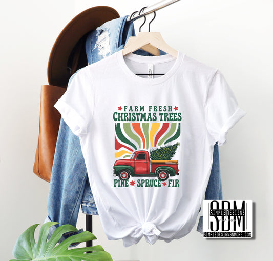 Retro Farm Fresh Christmas Trees Heat Transfer Sublimation, Sublimation, DTF Direct to Film