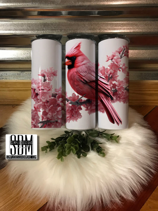 Pink Cardinal 20oz Straight Tumbler Sublimation Print