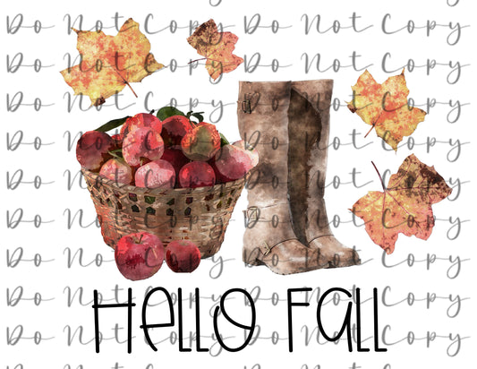 Hello Fall Apples Transfer DTF, Sublimation, DTF Direct to Film