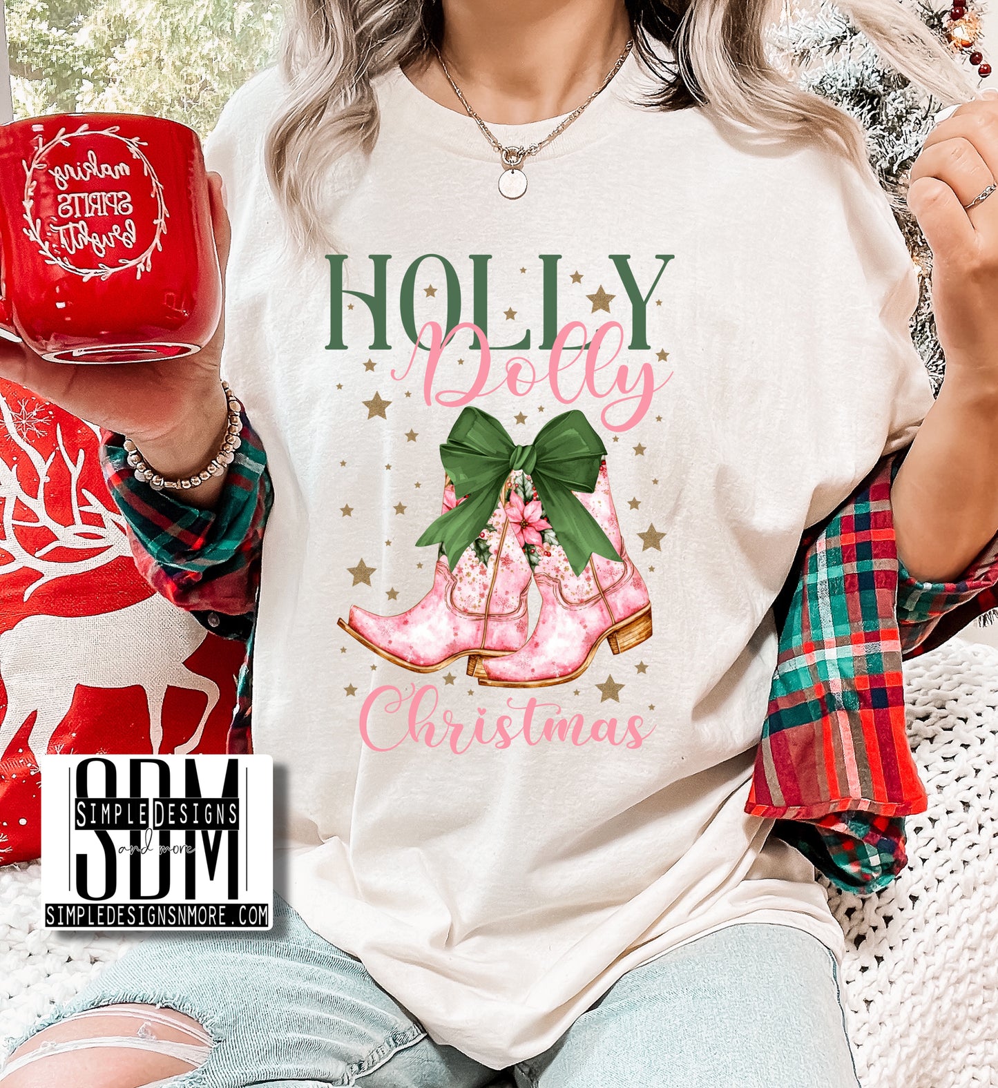 Holly Dolly Christmas (Pink) Heat Transfer Sublimation, Sublimation, DTF Direct to Film