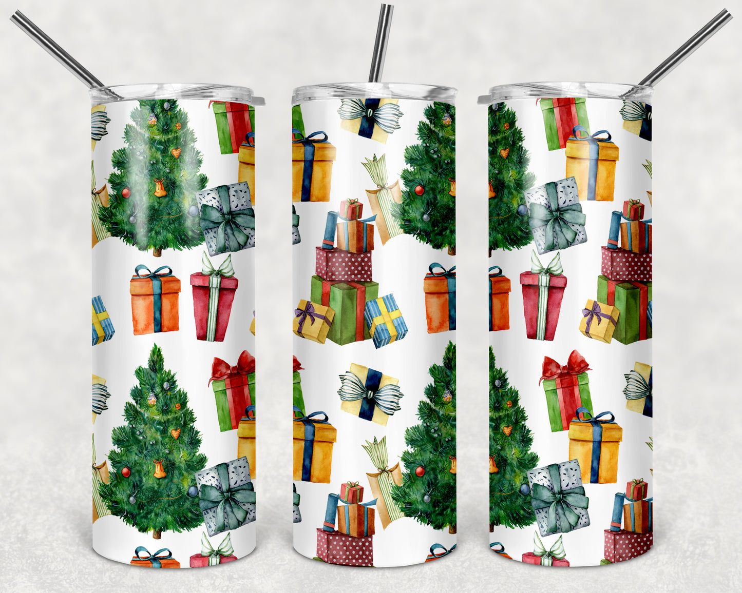 Christmas Tree and Gifts 20oz Straight Tumbler Sublimation Print