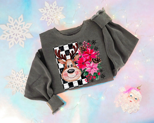 Reindeer Floral Heat Transfer Sublimation, Sublimation, DTF Direct to Film