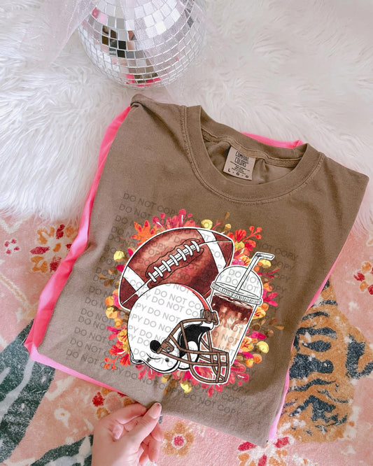 Football and Iced Coffee Comfort Color T-shirt, Bella Canvas Tees