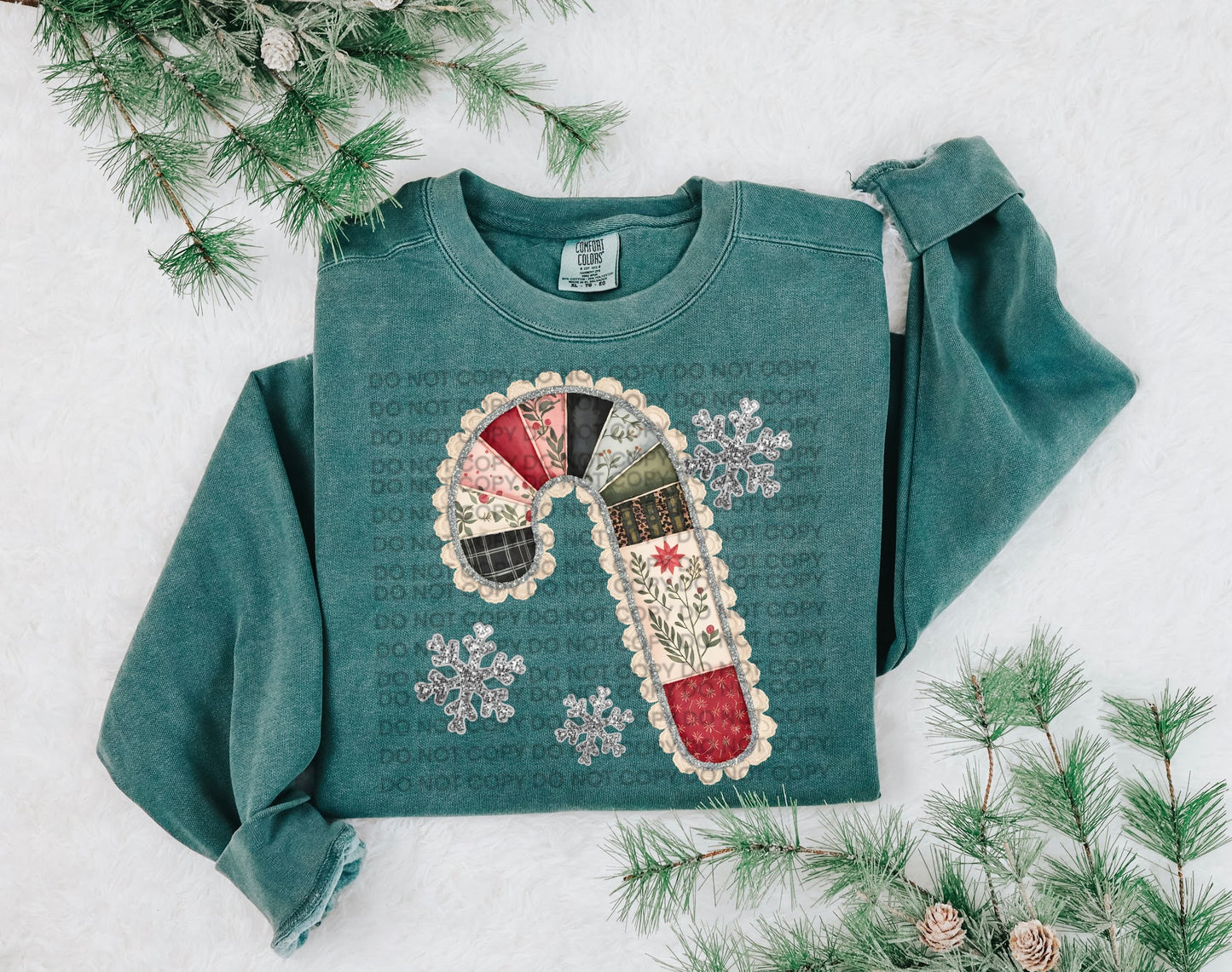 Candy Cane (Patchwork) Comfort Color T-shirt, Bella Canvas Tees, Crew Sweatshirt