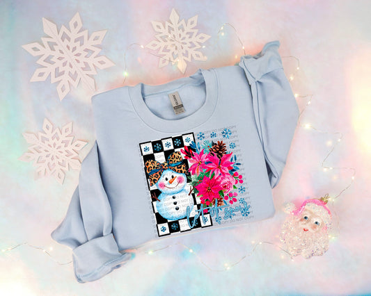 Let It Snow Snowman Floral (Blue) Comfort Color T-shirt, Bella Canvas Tees, Crew Sweatshirt