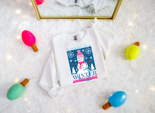 Walking in a Winter Wonderland (Pink) Comfort Color T-shirt, Bella Canvas Tees, Crew Sweatshirt