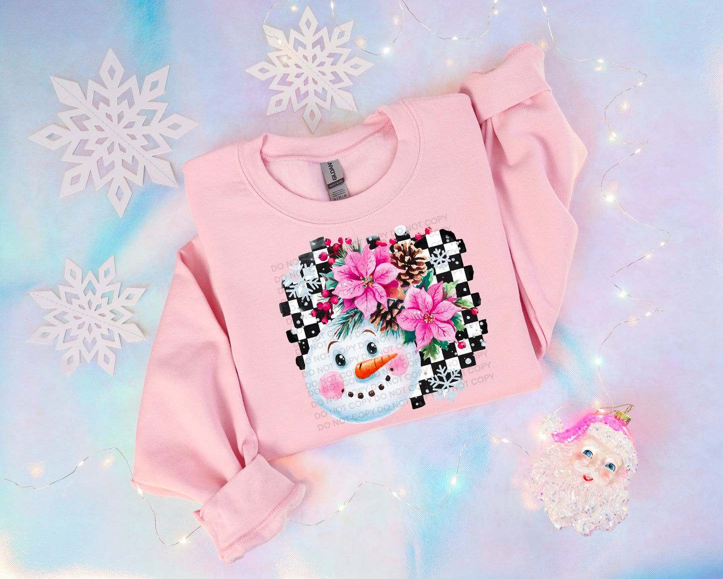 Floral Checkered Snowman Comfort Color T-shirt, Bella Canvas Tees, Crew Sweatshirt