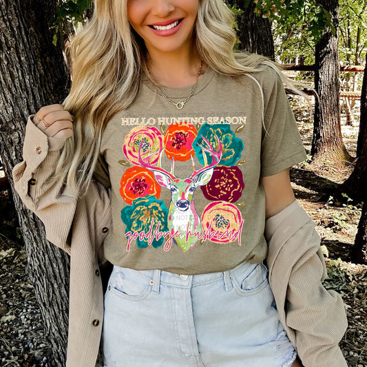 Hello Hunting Season Goodbye Husband Comfort Color T-shirt, Bella Canvas Tees
