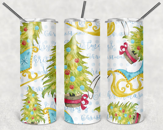 Christmas Trees and Sleighs 20oz Straight Tumbler Sublimation Print