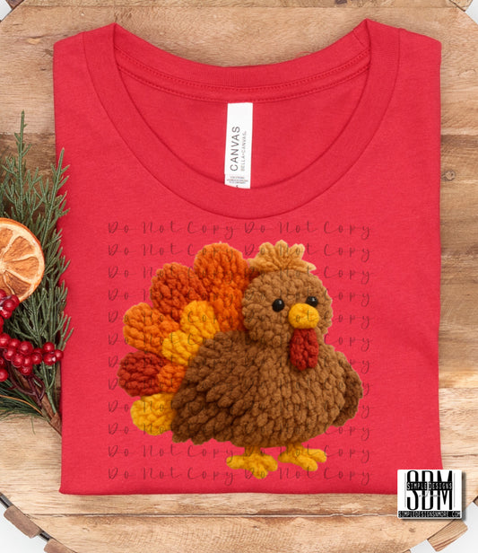 Cute Turkey (Faux Yarn) Heat Transfer Sublimation, Sublimation, DTF Direct to Film