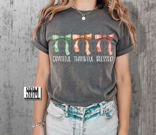 Bows Grateful Thankful Blessed Comfort Color T-shirt, Bella Canvas Tees