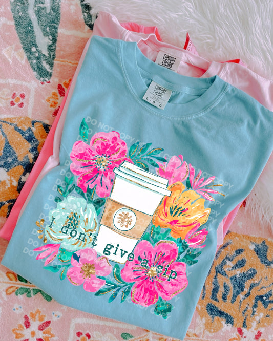 I Don't Give a Sip Floral Coffee Comfort Color T-shirt, Bella Canvas Tees