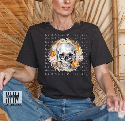 Skull Wreath With Pumpkins Heat Transfer Sublimation, Sublimation, DTF Direct to Film