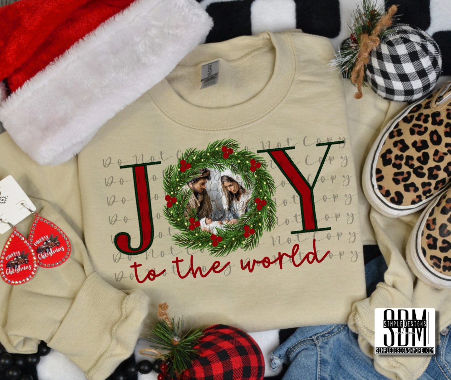 Joy to the World Wreath Comfort Color T-shirt, Bella Canvas Tees, Crew Sweatshirt
