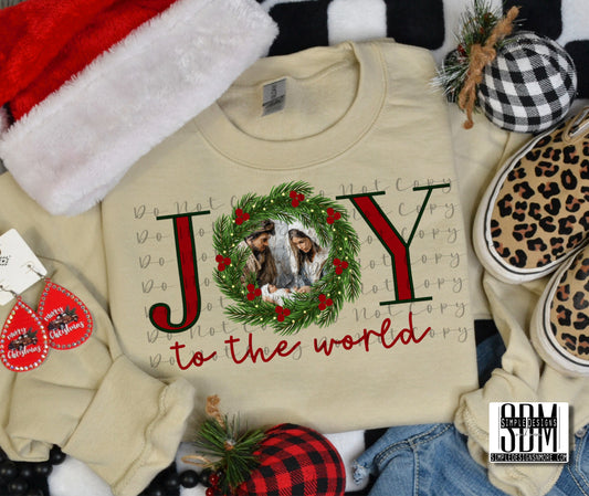 Joy to the World Wreath Comfort Color T-shirt, Bella Canvas Tees, Crew Sweatshirt