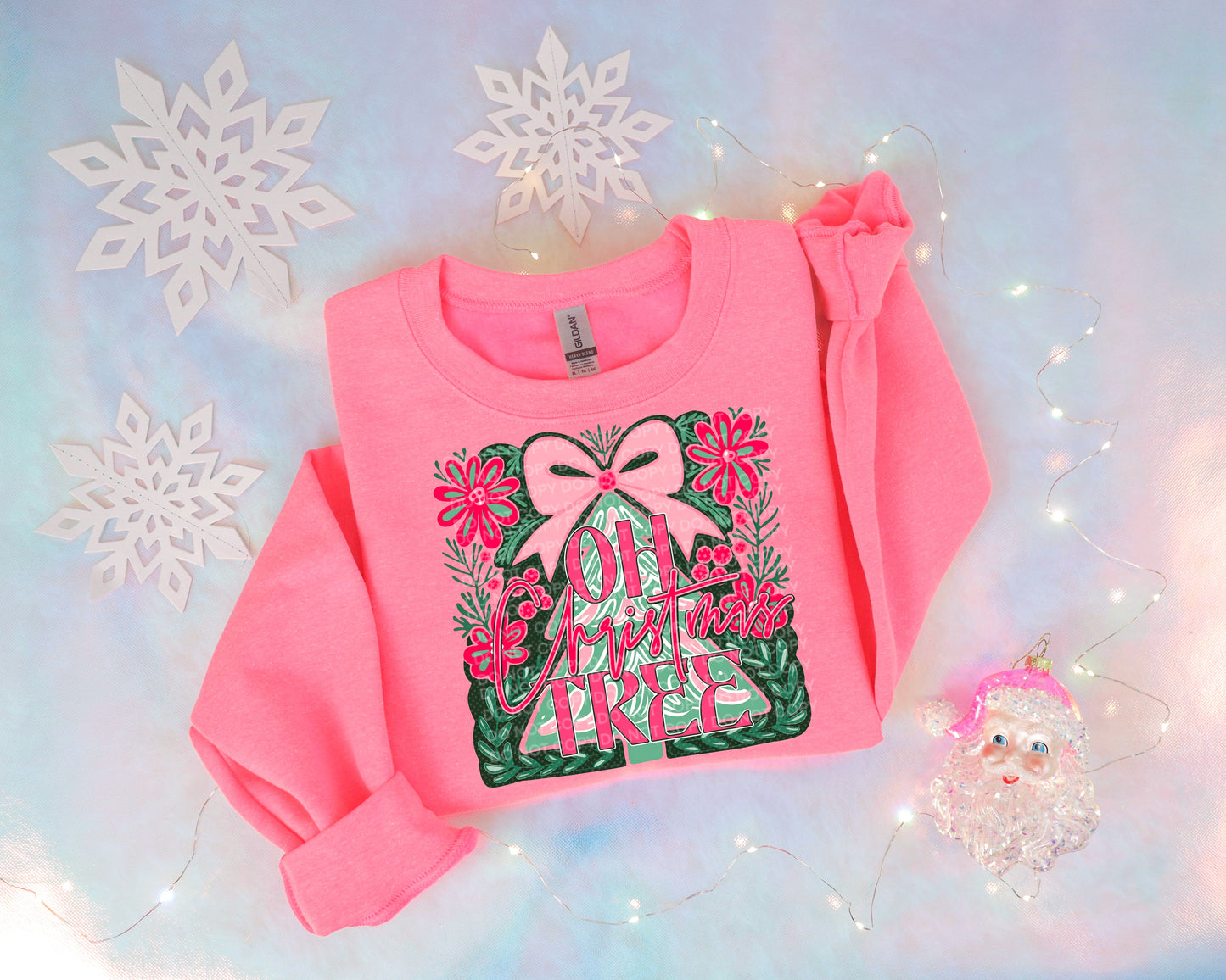 Oh Christmas Tree (Preppy) Comfort Color T-shirt, Bella Canvas Tees, Crew Sweatshirt