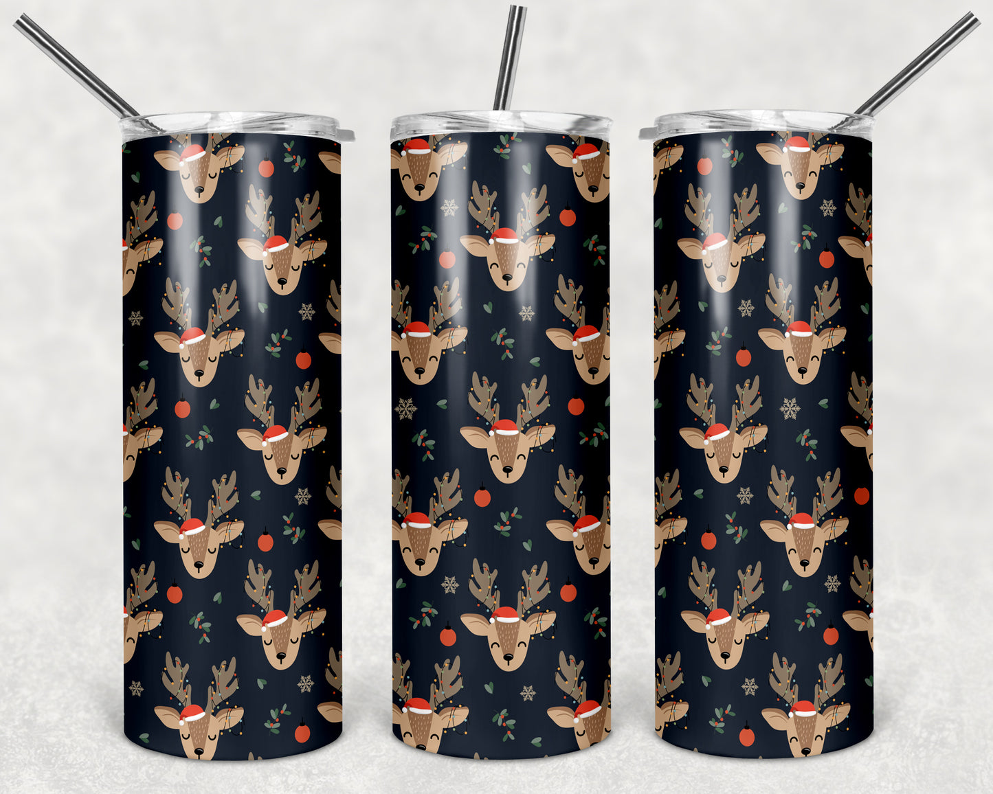 Reindeer Black Background 20oz Straight Tumbler Sublimation Print