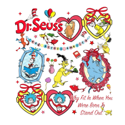 Dr Seuss Hearts Transfer Sublimation, Sublimation, DTF Direct to Film