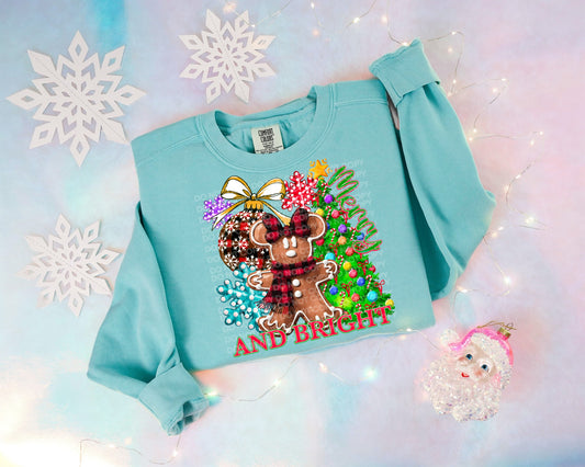 Merry and Bright (Girl Mouse) Comfort Color T-shirt, Bella Canvas Tees, Crew Sweatshirt