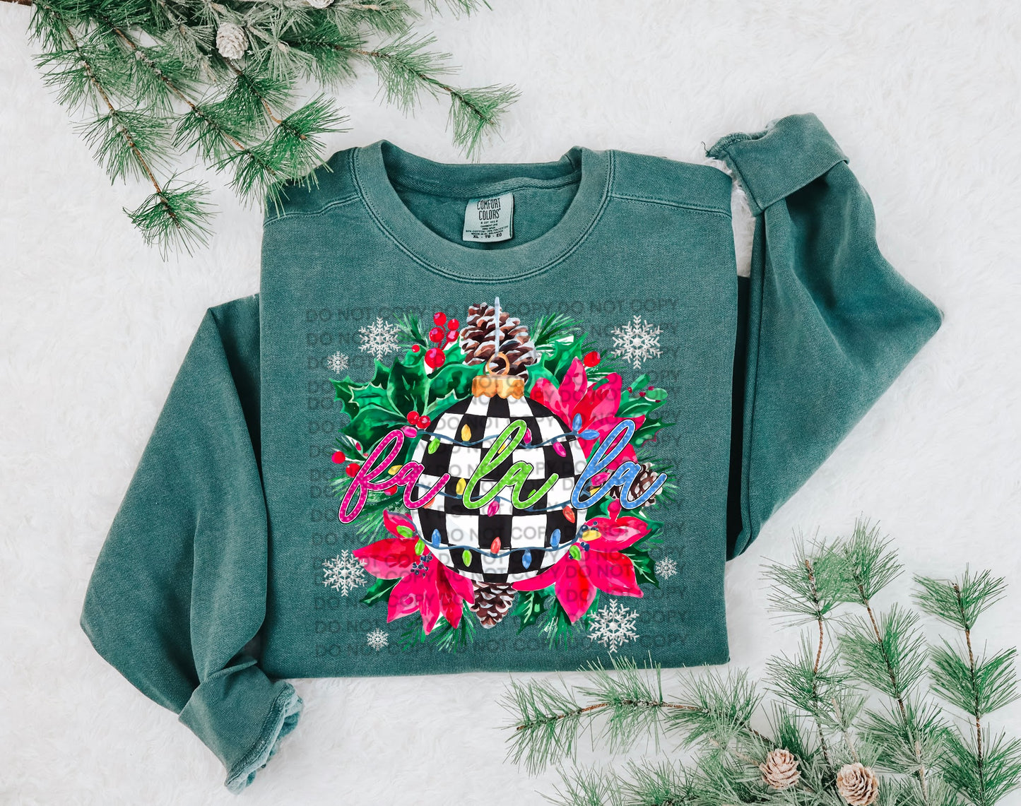 Fa La La Checkered Ornament Heat Transfer Sublimation, Sublimation, DTF Direct to Film