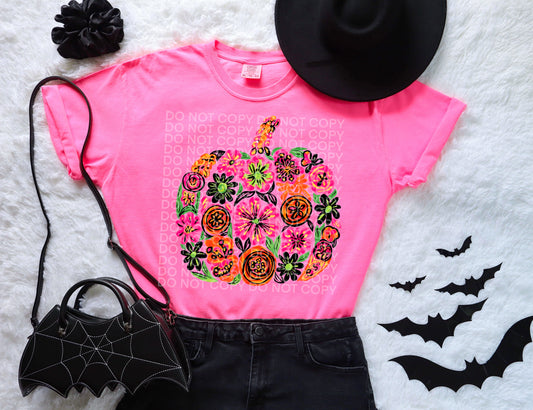 Cute Floral Pumpkin Comfort Color T-shirt, Bella Canvas Tees