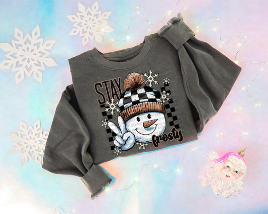 Stay Frosty Snowman Checkered Heat Transfer Sublimation, Sublimation, DTF Direct to Film