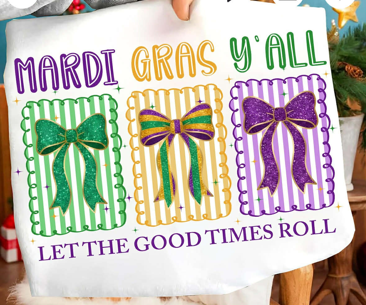 Mardi Gras Y’all Custom DTF Heat Transfer,Sublimation, DTF Direct to Film