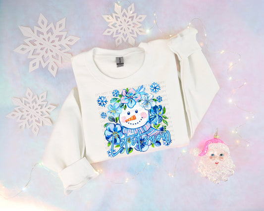 Snowman Floral Let It Snow Comfort Color T-shirt, Bella Canvas Tees, Crew Sweatshirt