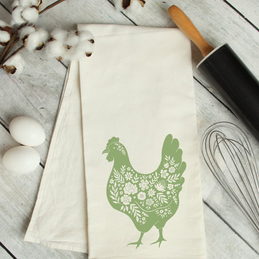 Sage Floral Chicken Custom Heat Transfer Sublimation, Sublimation, DTF Direct to Film