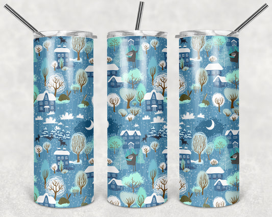 Blue Winter Scene 20oz Straight Tumbler Sublimation Print