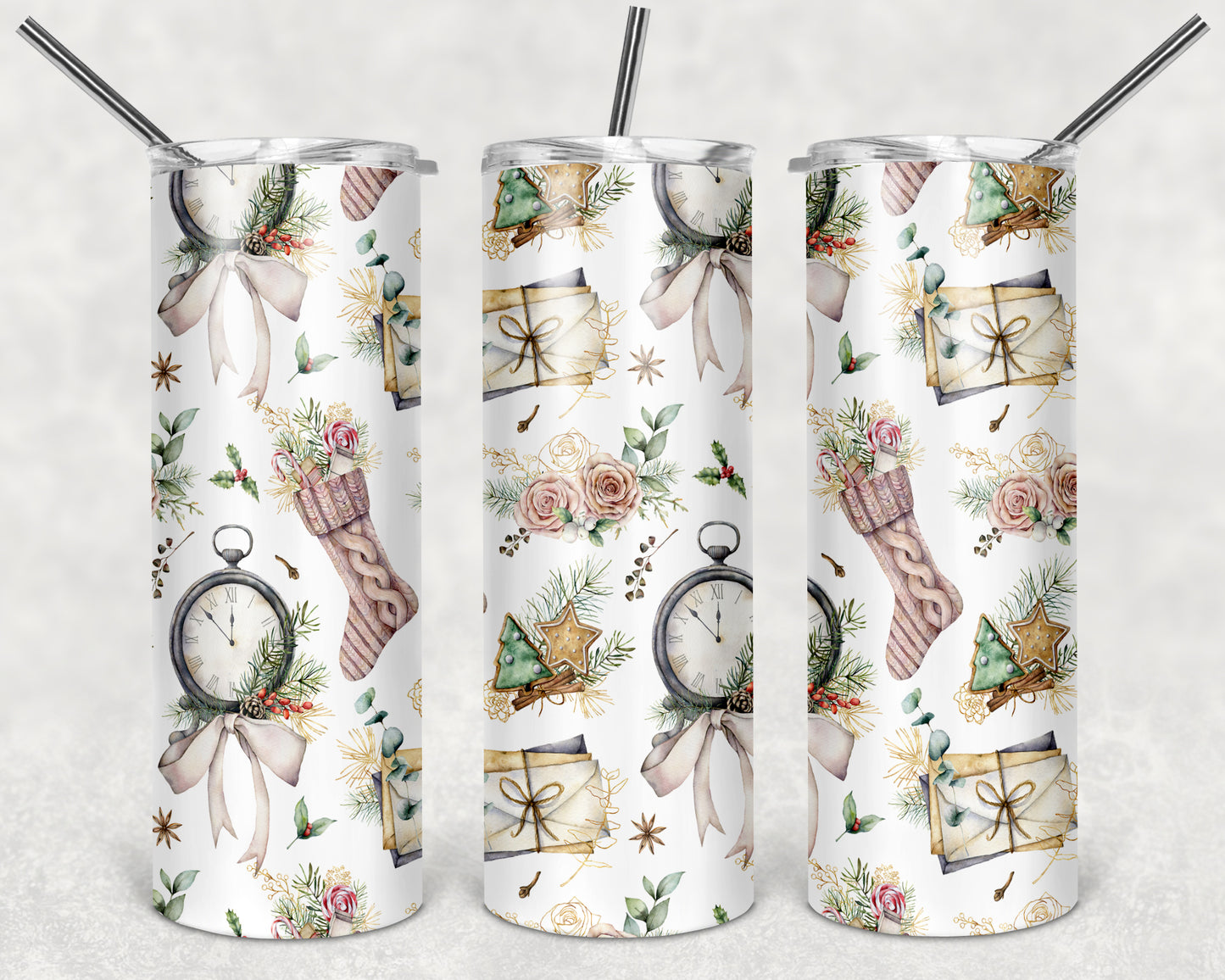 Stockings and Clocks 20oz Straight Tumbler Sublimation Print