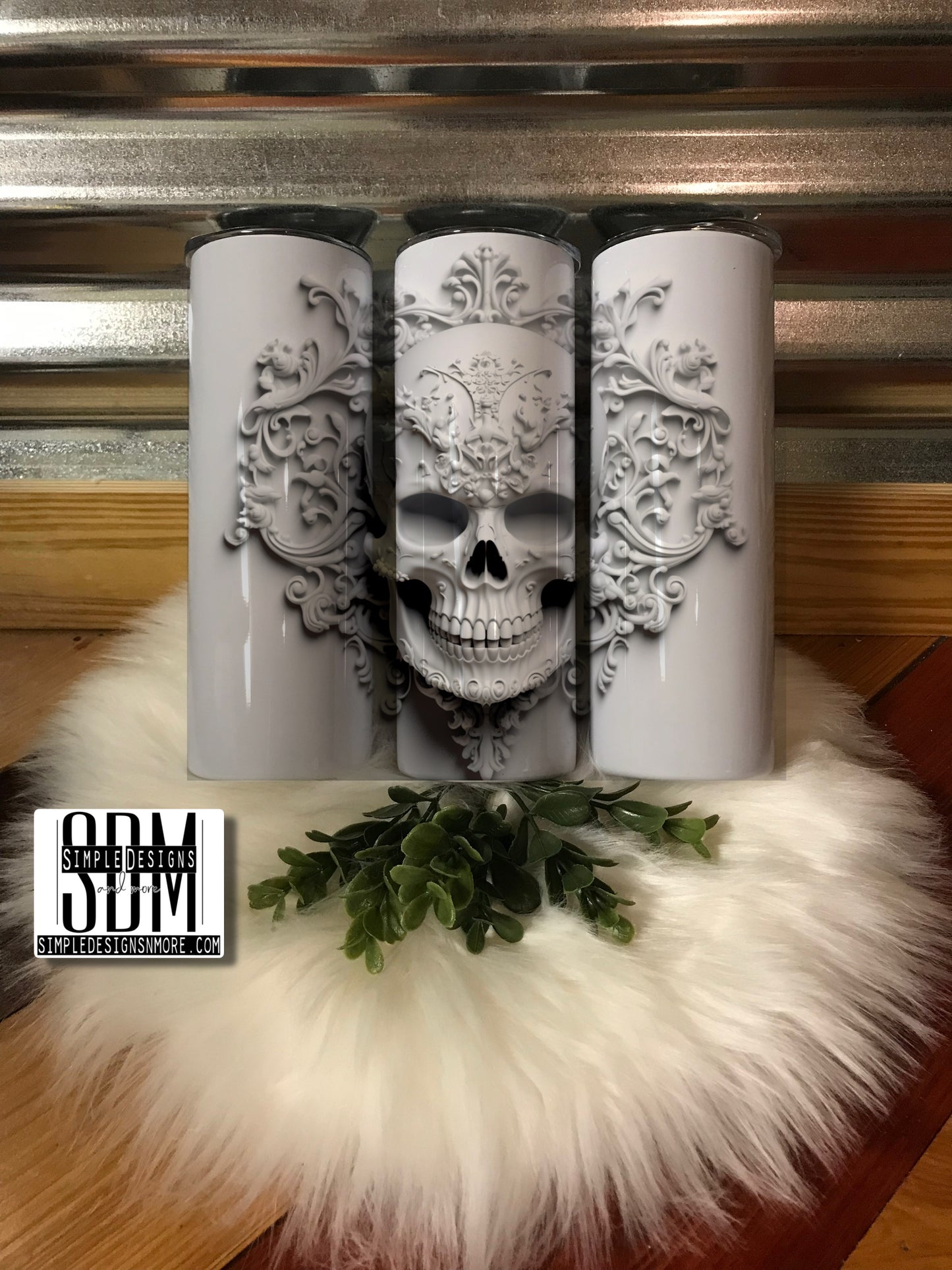 White Skull 20oz Straight Tumbler Sublimation Print