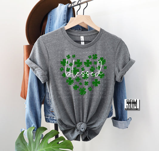 Blessed Heart Shamrock Sublimation, DTF Direct to Film Heat Transfer